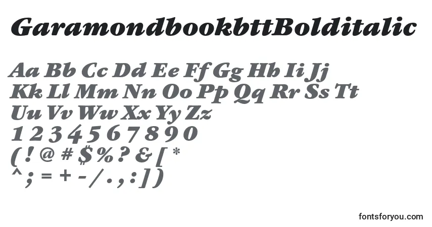 A fonte GaramondbookbttBolditalic – alfabeto, números, caracteres especiais