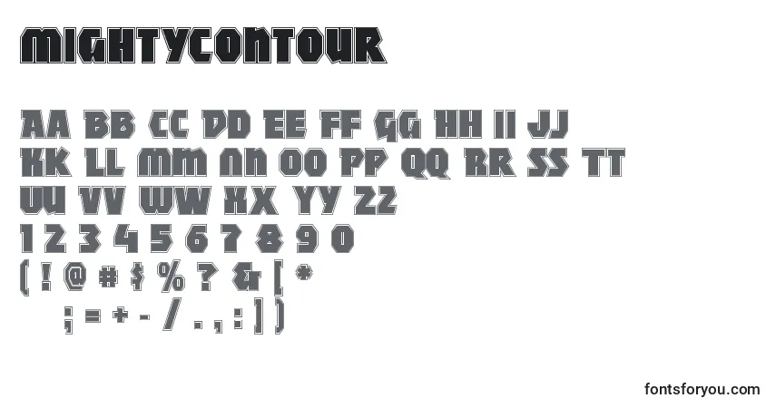 Czcionka Mightycontour – alfabet, cyfry, specjalne znaki