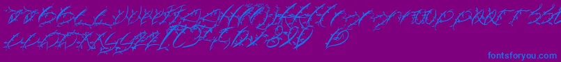 FtfLeafyLopstonesia-Schriftart – Blaue Schriften auf violettem Hintergrund
