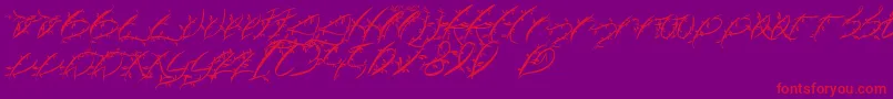 FtfLeafyLopstonesia-Schriftart – Rote Schriften auf violettem Hintergrund