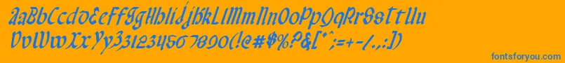 ValeriusCondensedItalic-Schriftart – Blaue Schriften auf orangefarbenem Hintergrund