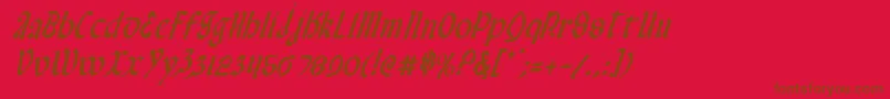 ValeriusCondensedItalic-Schriftart – Braune Schriften auf rotem Hintergrund