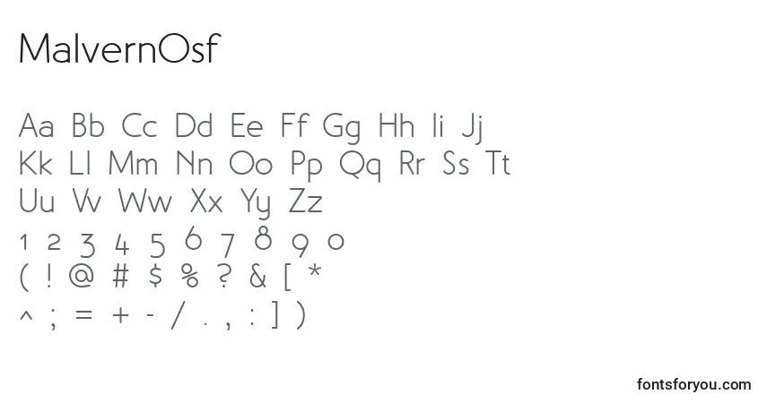 A fonte MalvernOsf – alfabeto, números, caracteres especiais