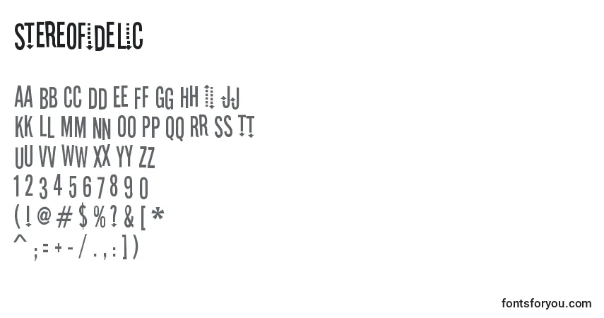 Czcionka Stereofidelic – alfabet, cyfry, specjalne znaki
