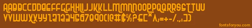 フォントRokikier – オレンジ色の文字が茶色の背景にあります。