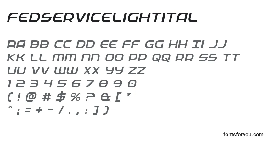 Schriftart Fedservicelightital – Alphabet, Zahlen, spezielle Symbole