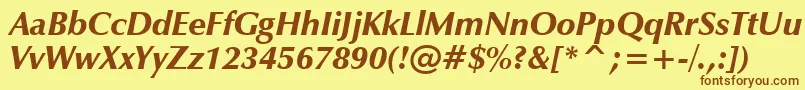 Weitere Informationen zur ZapfHumanist601UltraItalicBt-Schriftart ZapfHumanist601UltraItalicBt-Schriftart – Braune Schriften auf gelbem Hintergrund