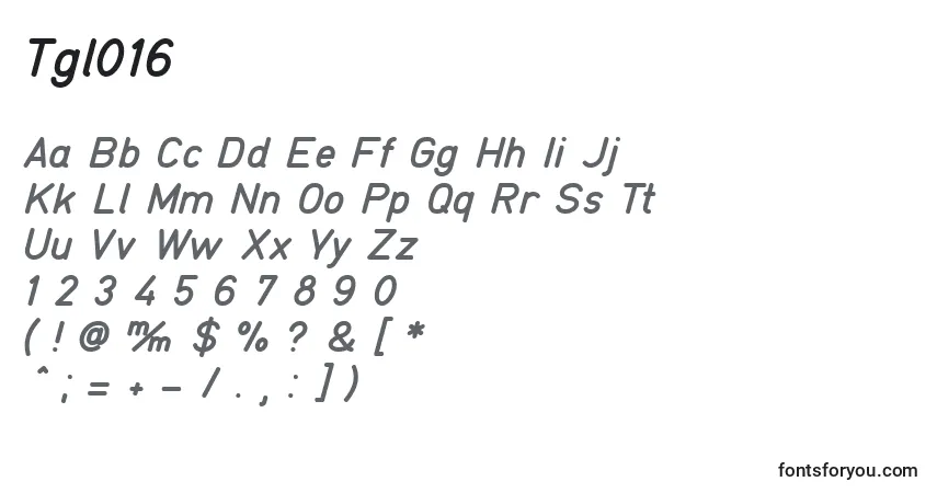 Schriftart Tgl016 – Alphabet, Zahlen, spezielle Symbole
