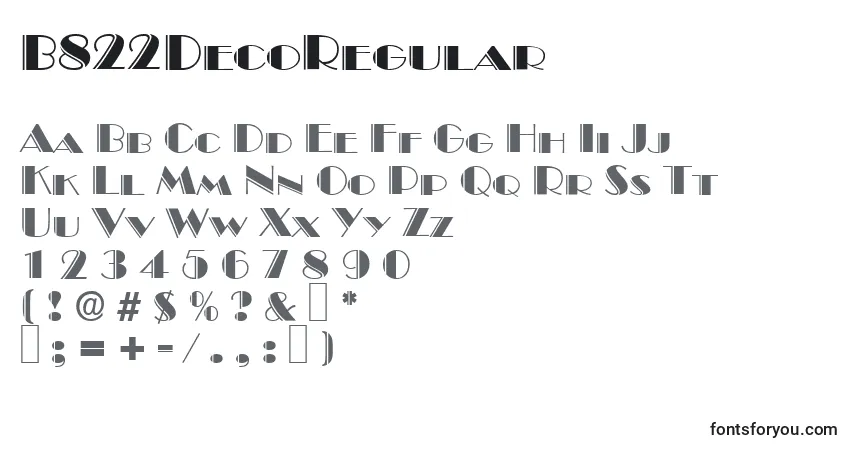 Czcionka B822DecoRegular – alfabet, cyfry, specjalne znaki