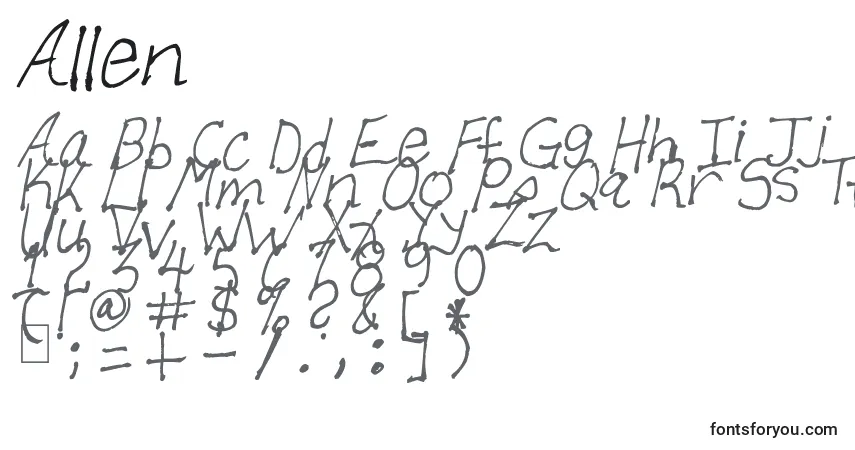 Schriftart Allen – Alphabet, Zahlen, spezielle Symbole