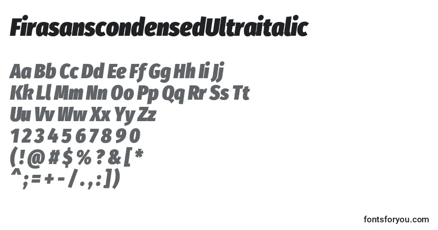 A fonte FirasanscondensedUltraitalic – alfabeto, números, caracteres especiais