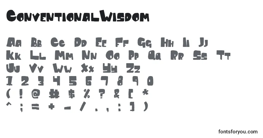 Czcionka ConventionalWisdom – alfabet, cyfry, specjalne znaki