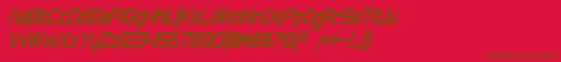 MonsOlympiaCondensedBoldItalic-Schriftart – Braune Schriften auf rotem Hintergrund