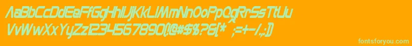 MonsOlympiaCondensedBoldItalic-Schriftart – Grüne Schriften auf orangefarbenem Hintergrund