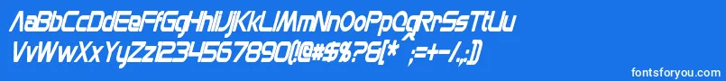 MonsOlympiaCondensedBoldItalic-fontti – valkoiset fontit sinisellä taustalla