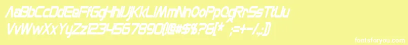 MonsOlympiaCondensedBoldItalic-fontti – valkoiset fontit keltaisella taustalla