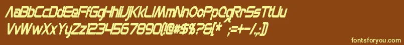 MonsOlympiaCondensedBoldItalic-fontti – keltaiset fontit ruskealla taustalla