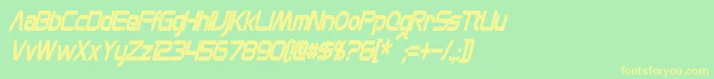 MonsOlympiaCondensedBoldItalic-fontti – keltaiset fontit vihreällä taustalla