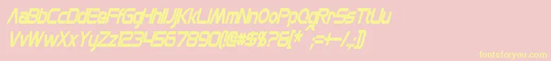 MonsOlympiaCondensedBoldItalic-fontti – keltaiset fontit vaaleanpunaisella taustalla