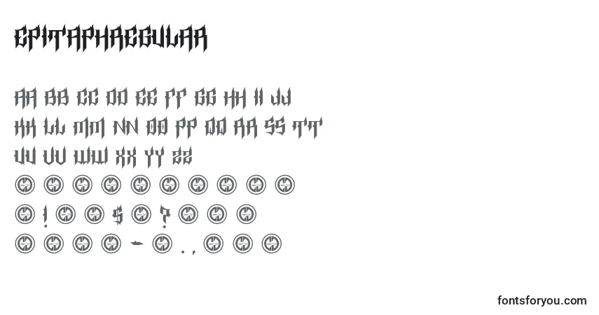 Schriftart EpitaphRegular (107165) – Alphabet, Zahlen, spezielle Symbole