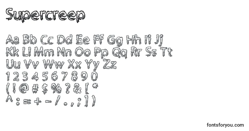 Schriftart Supercreep – Alphabet, Zahlen, spezielle Symbole