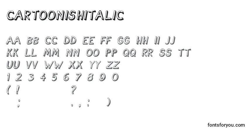 A fonte CartoonishItalic – alfabeto, números, caracteres especiais