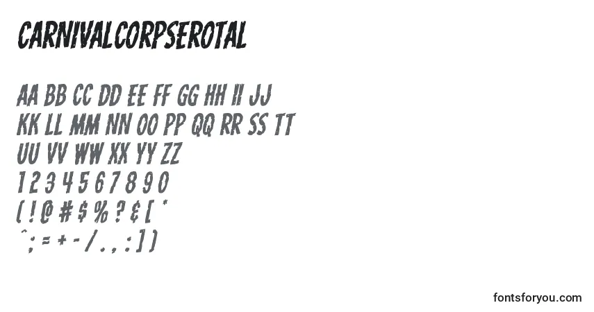 Czcionka Carnivalcorpserotal – alfabet, cyfry, specjalne znaki