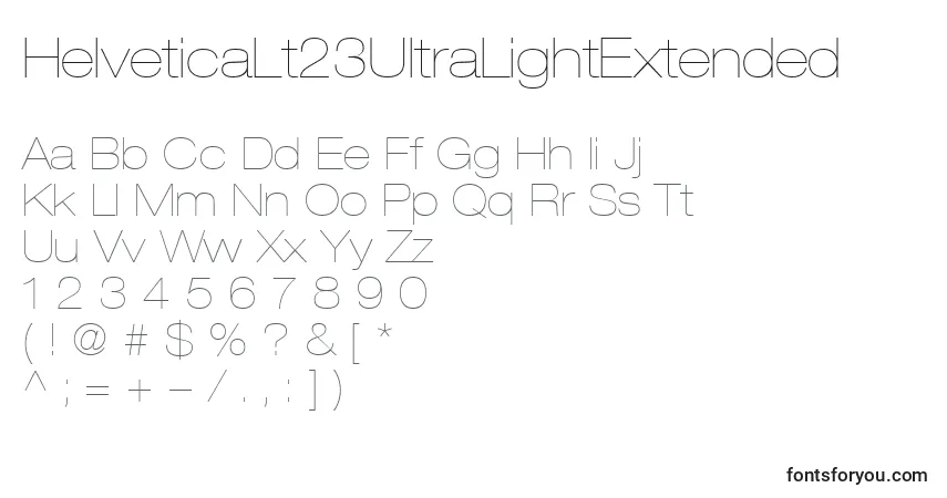 Schriftart HelveticaLt23UltraLightExtended – Alphabet, Zahlen, spezielle Symbole