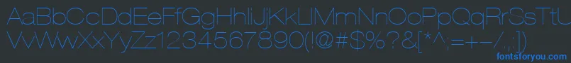 フォントHelveticaLt23UltraLightExtended – 黒い背景に青い文字