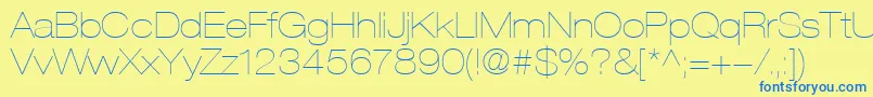 HelveticaLt23UltraLightExtended-Schriftart – Blaue Schriften auf gelbem Hintergrund