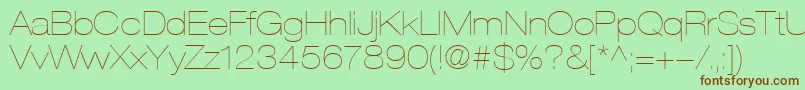 HelveticaLt23UltraLightExtended-Schriftart – Braune Schriften auf grünem Hintergrund
