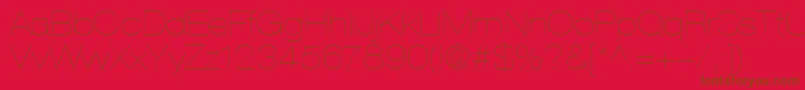 HelveticaLt23UltraLightExtended-Schriftart – Braune Schriften auf rotem Hintergrund