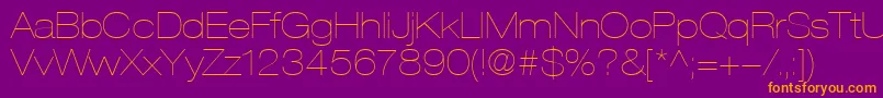 HelveticaLt23UltraLightExtended-Schriftart – Orangefarbene Schriften auf violettem Hintergrund