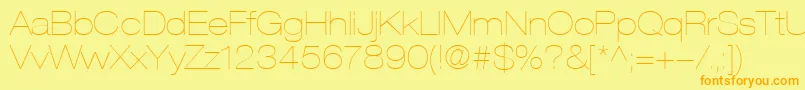 フォントHelveticaLt23UltraLightExtended – オレンジの文字が黄色の背景にあります。