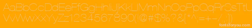 HelveticaLt23UltraLightExtended-fontti – vaaleanpunaiset fontit oranssilla taustalla