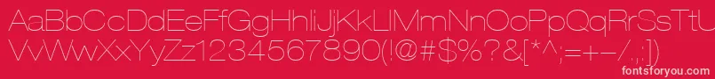 HelveticaLt23UltraLightExtended-Schriftart – Rosa Schriften auf rotem Hintergrund