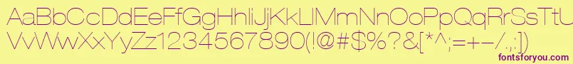 HelveticaLt23UltraLightExtended-fontti – violetit fontit keltaisella taustalla