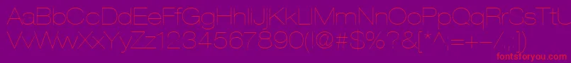 HelveticaLt23UltraLightExtended-Schriftart – Rote Schriften auf violettem Hintergrund