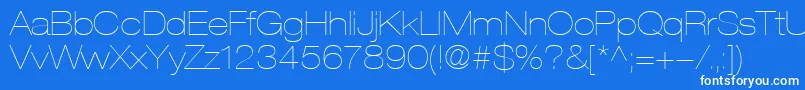 HelveticaLt23UltraLightExtended-Schriftart – Weiße Schriften auf blauem Hintergrund