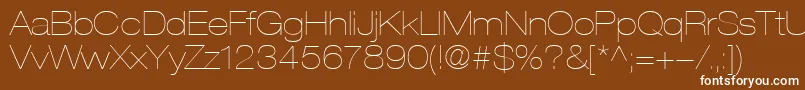 HelveticaLt23UltraLightExtended-fontti – valkoiset fontit ruskealla taustalla