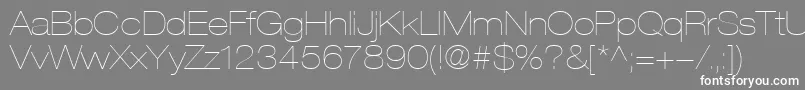 フォントHelveticaLt23UltraLightExtended – 灰色の背景に白い文字
