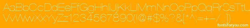 HelveticaLt23UltraLightExtended-Schriftart – Weiße Schriften auf orangefarbenem Hintergrund