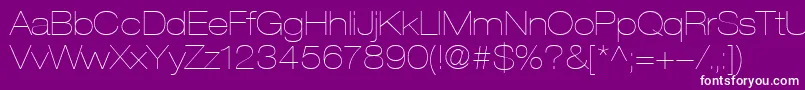 HelveticaLt23UltraLightExtended-Schriftart – Weiße Schriften auf violettem Hintergrund