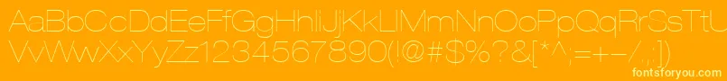 HelveticaLt23UltraLightExtended-fontti – keltaiset fontit oranssilla taustalla