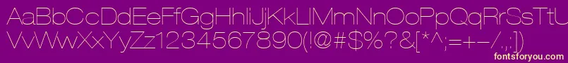 HelveticaLt23UltraLightExtended-fontti – keltaiset fontit violetilla taustalla