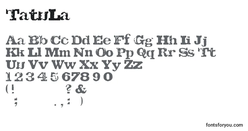 Czcionka TatuLa – alfabet, cyfry, specjalne znaki