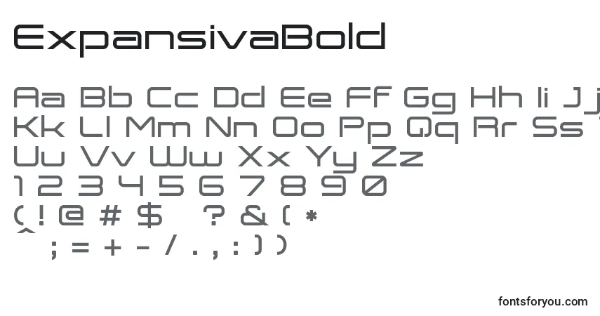 Czcionka ExpansivaBold – alfabet, cyfry, specjalne znaki