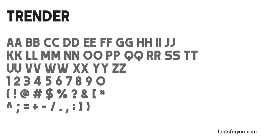 A fonte Trender – alfabeto, números, caracteres especiais