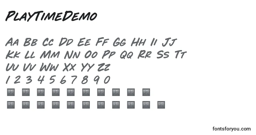A fonte PlayTimeDemo – alfabeto, números, caracteres especiais