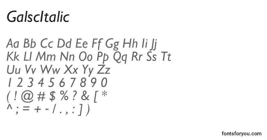 Fuente GalscItalic - alfabeto, números, caracteres especiales